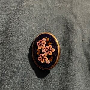 Floral Enamel Brooch - Gold and Blue